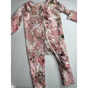 Kryssi Kouture Baby Girl Pink Floral Ruffle Zipper Sleeper 3-6M NEW